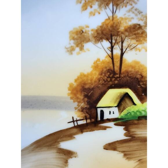 Nippon Bowl w/ Handle Cottage Landscape 7" Gold Trim 1891 - 1921 Hand Painted - Picture 12 of 13